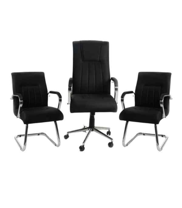 Ensemble fauteuils de bureau noir avec accoudoirs chromés – direction et visiteurs élégants