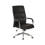 Fauteuil de Bureau Haut Dossier – Cuir Noir & Chrome