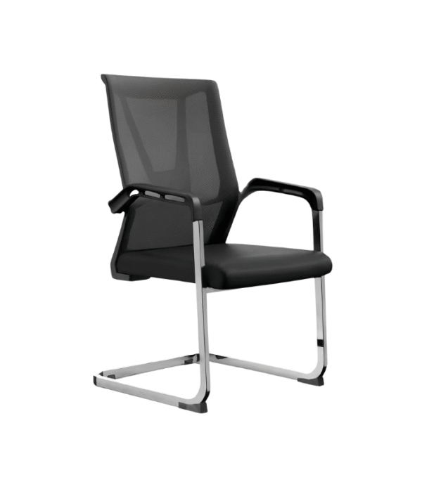 Chaise visiteur noire en mesh et métal chromé – Design ergonomique et contemporain