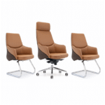 Fauteuils de bureau en simili cuir brun avec coque extérieure – design exécutif et accueil professionnel