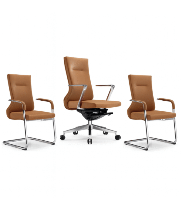 Fauteuils de bureau design en cuir brun – confort et élégance pour espaces professionnels