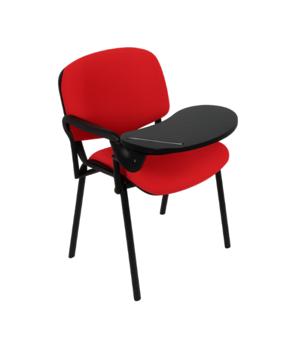 Chaise en tissu avec cache intégré et tablette écritoire en plastique rotative