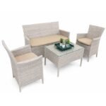 Salon de Jardin en Résine Tressée 4 Places avec Table Basse