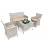 Salon de Jardin en Résine Tressée 4 Places avec Table Basse