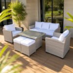 Salon de Jardin en Résine Tressée 4 Places avec Table Basse
